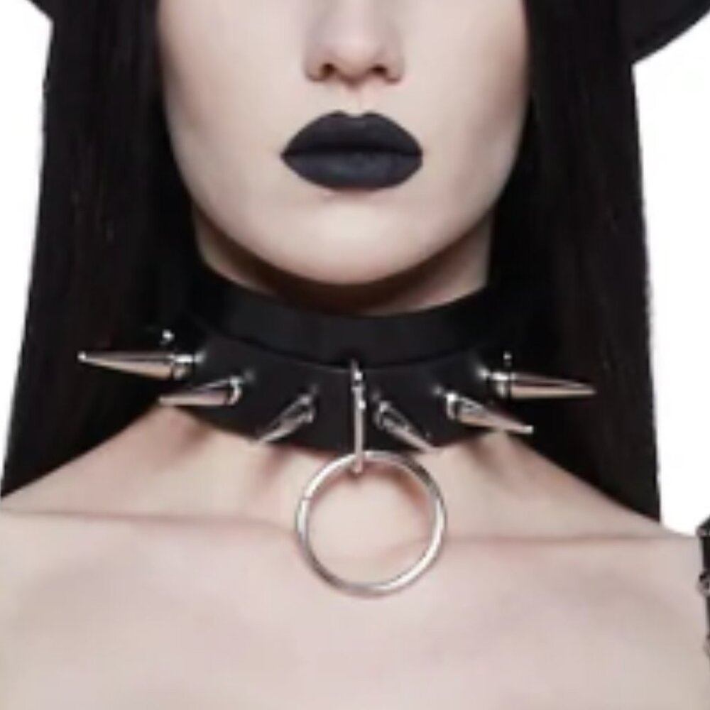 NWT DOLS KILL SMEXY Carea metal spiked leather choker COSTUME RAVE - Picture 4 of 12
